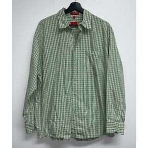 Izod Mens Button Up Shirt Size XL Long Sleeve Green Blue White Plaid